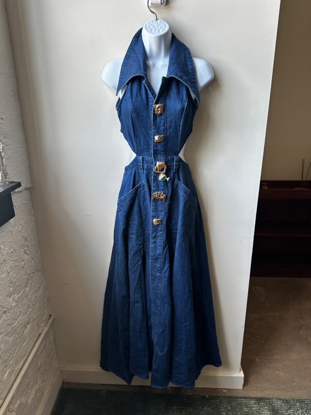 Urban Revivo Cut-Out Stretchy Sleeveless Denim Maxi Dress Size XS & S MSRP $149